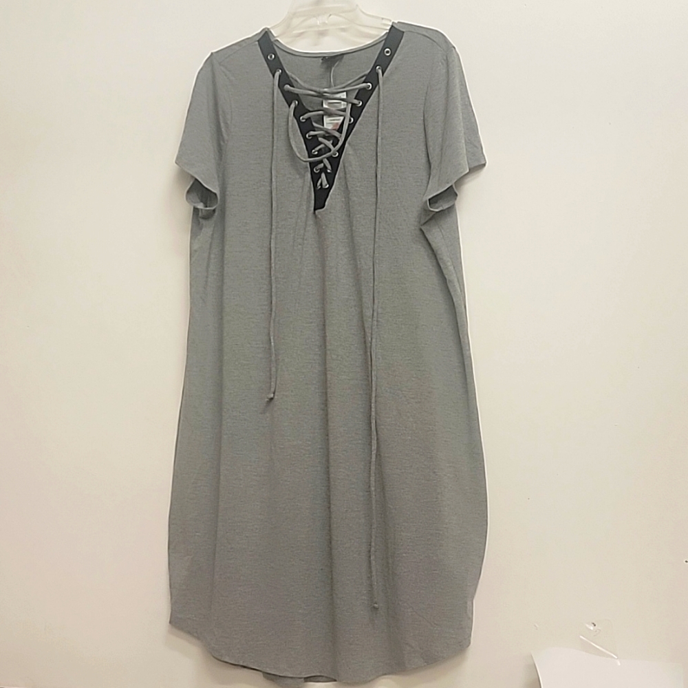 Torrid Gray Tee Shirt Knit Lace Up Dress Lounge Summer 2X